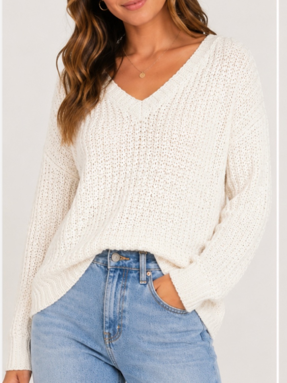 Women's Miracle USA Cream Chunky Knit Sweater, size M/L